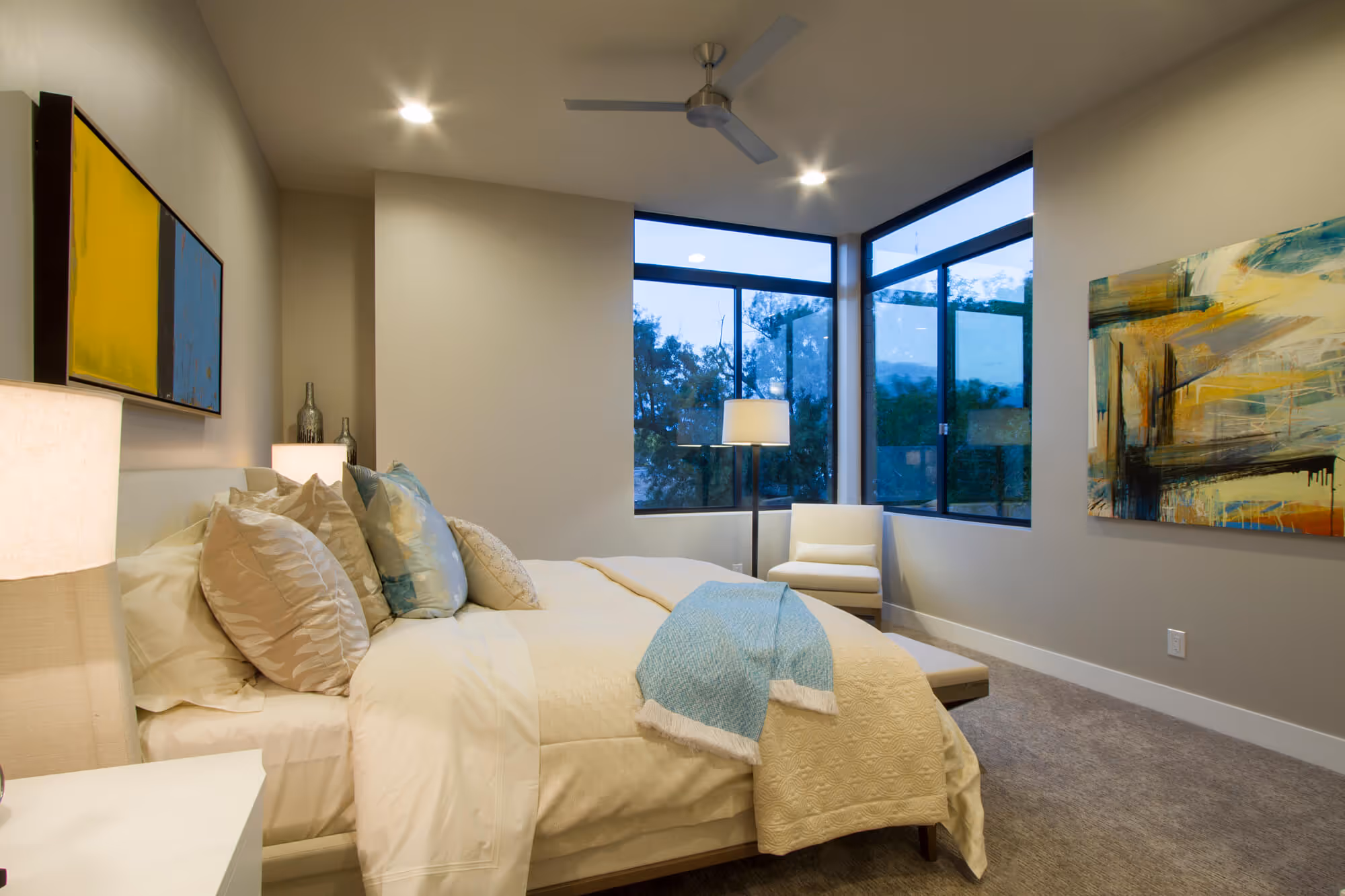 Transitional bedroom white duvet | Sesshu Design Associates
