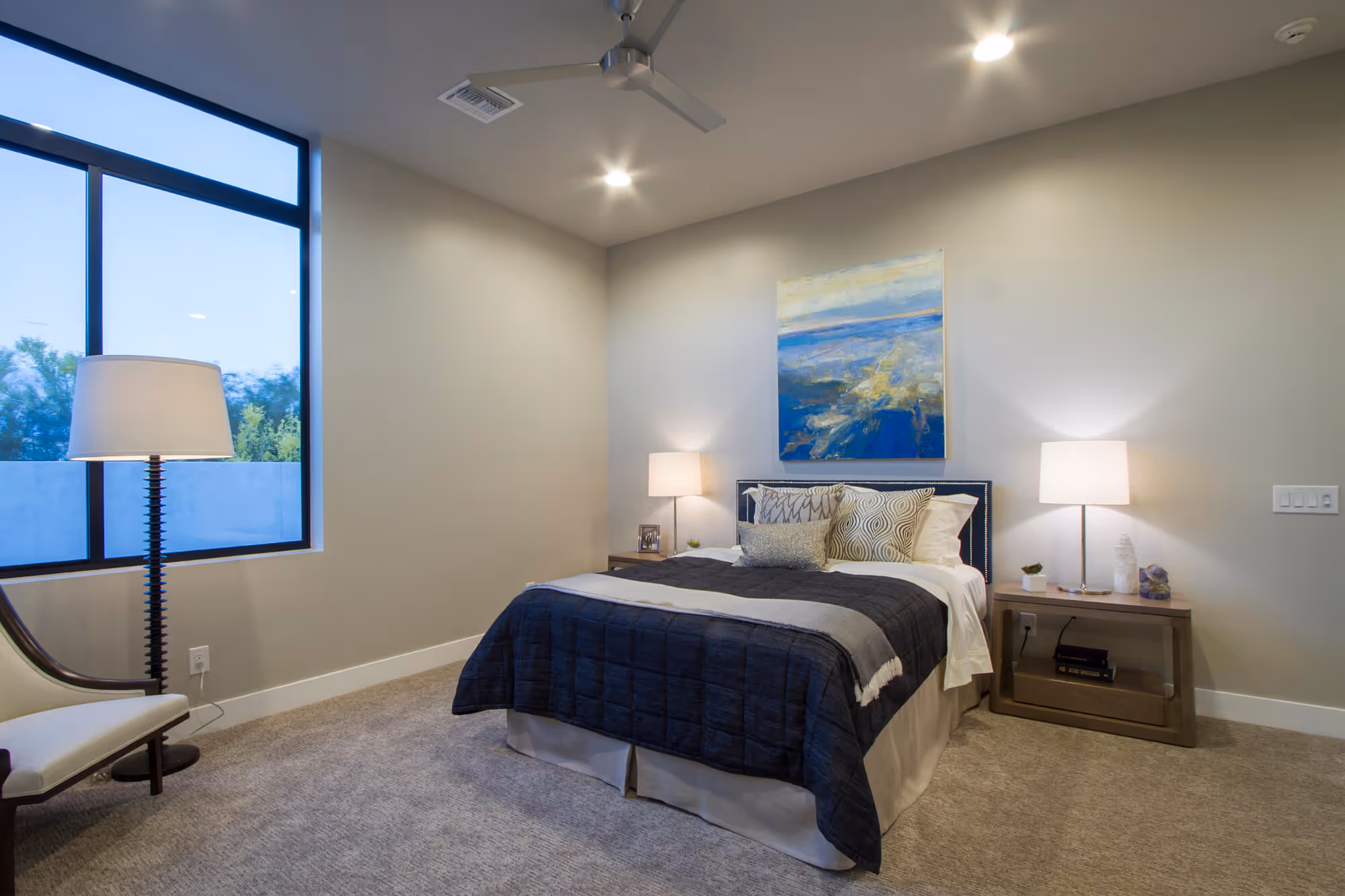 Transitional bedroom blue painting | Sesshu Design Associates