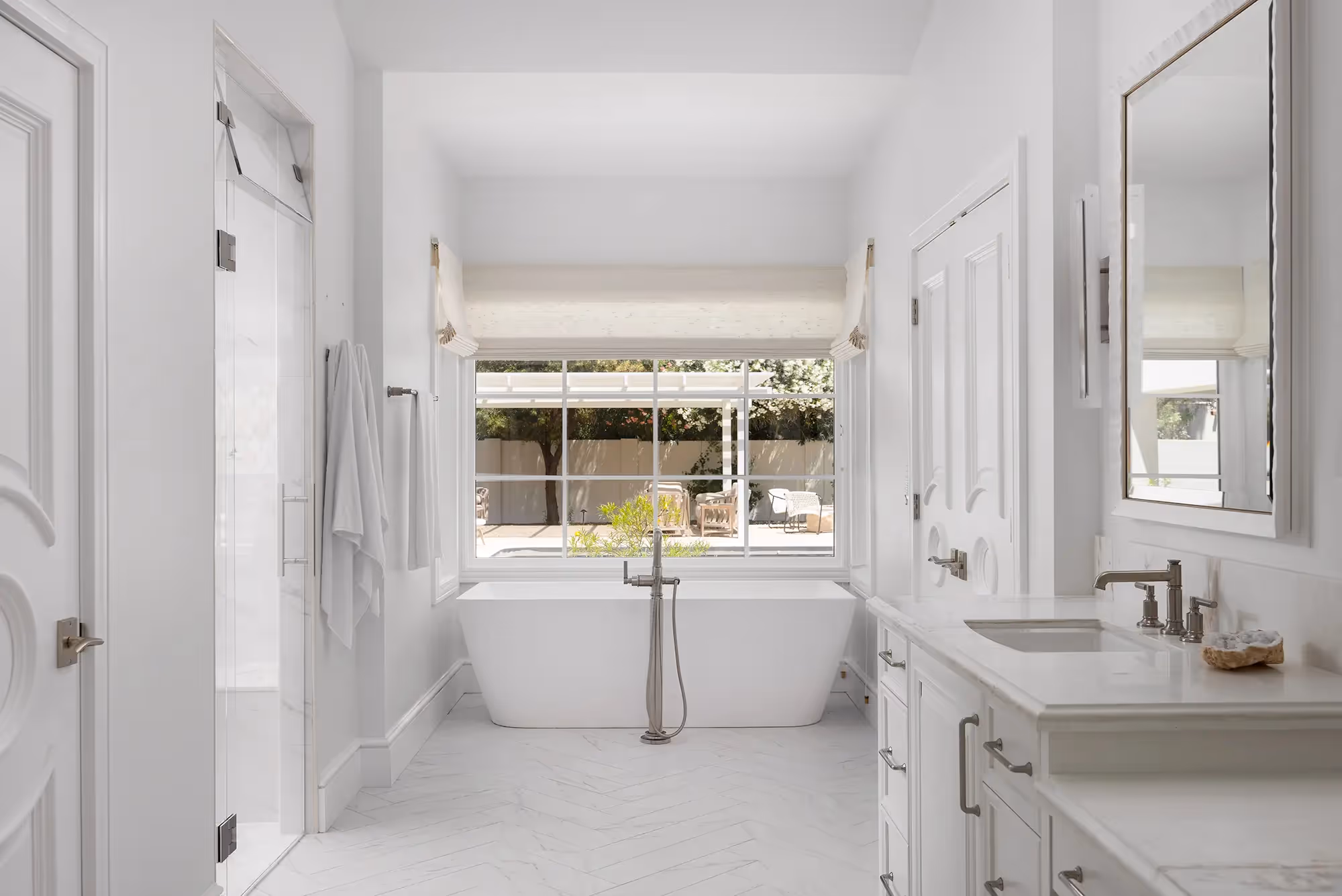 Spa inspired primary bathroom freestanding tub scottsdale wellness home | Sesshu Design Associates