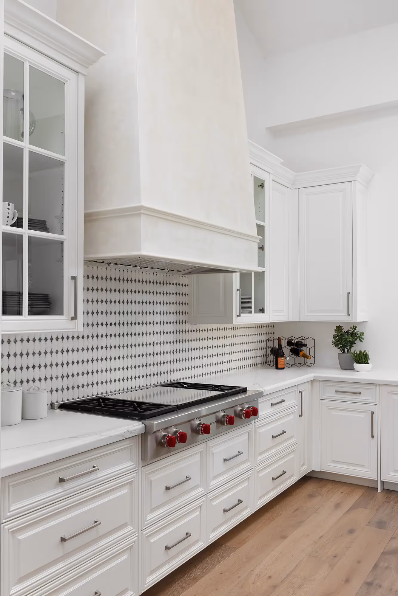 Custom kitchen range hood white kitchen scottsdale wellness home | Sesshu Design Associates